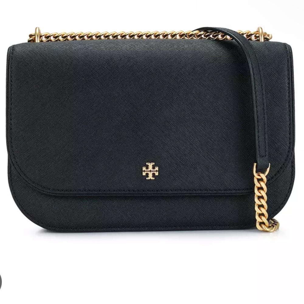 NWT Tory Burch Black Emerson Shoulder or Crossbody Bag Gold Chain Strap GIFTABLE